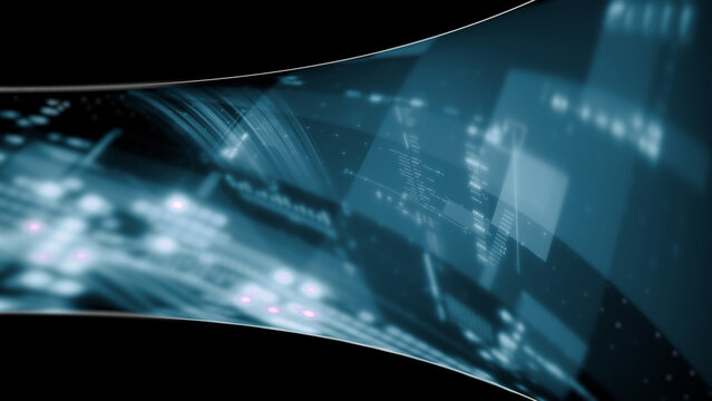 Abstract particle motion with vibrant colors, digital flowing particles, VR, futuristic sci-fi, tech innovation, and immersive cyber space background