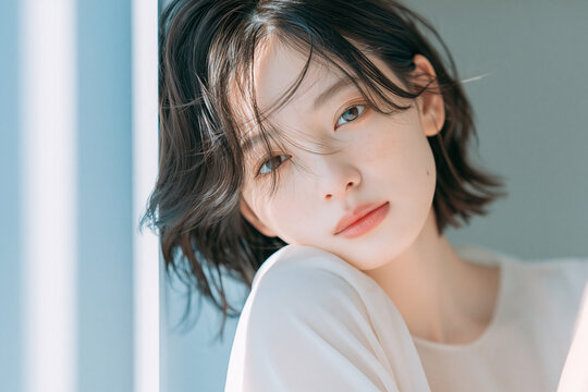 透明感のある女性の爽やかなビューティーポートレート。