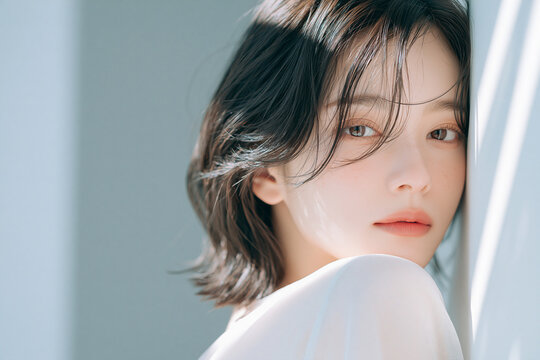 透明感のある女性の爽やかなビューティーポートレート。
