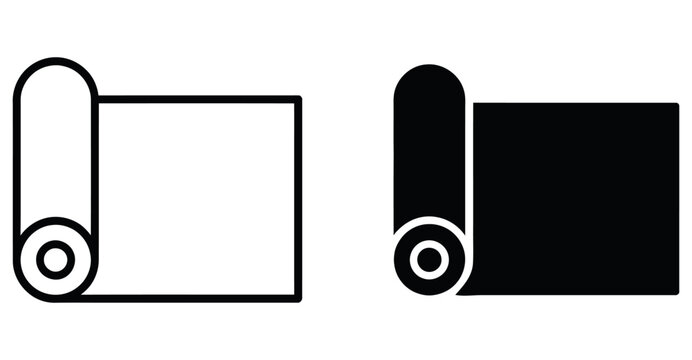 Yoga mat icon vector set in outline and solid styles for fitness and exercise design symbols.