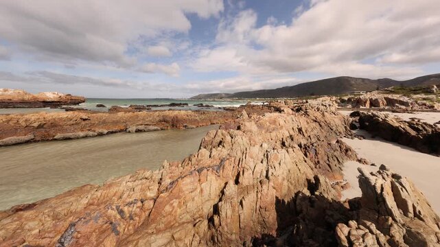 ultra wide angle view of Kammabaai Beach, Hermanus, South Africa