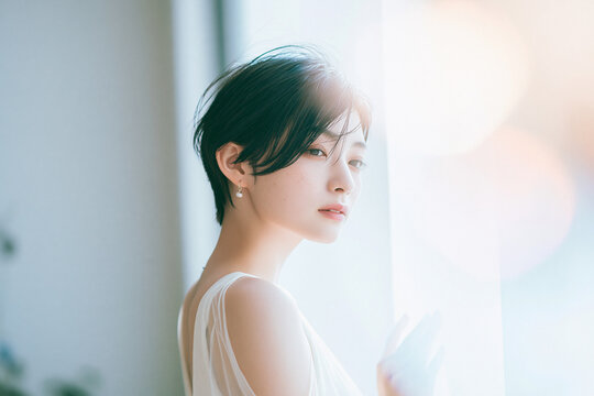 透明感のある女性の爽やかなビューティーポートレート。