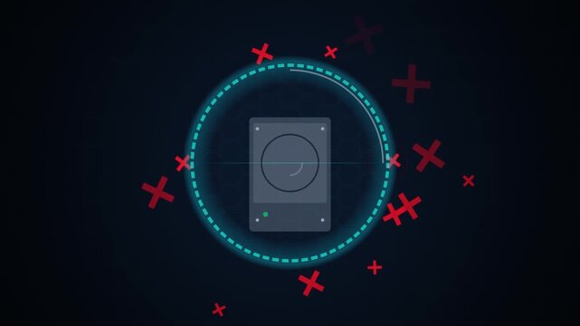 Abstract blue digital security shield protecting sensitive information with futuristic binary code and circuit lines, high resolution 4K animation representing cybersecurity, data privacy, and