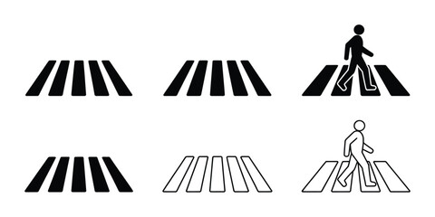 Pedestrian crosswalk icon set, zebra crossing vectors in flat outline style for traffic safety navigation and urban transportation © MARUF 44