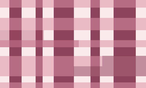 Delicate pastel pink and maroon plaid pattern with soft translucent squares and geometric lines for fabric design