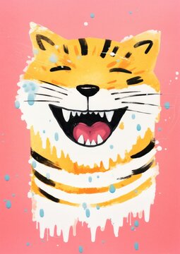 Tiger fishing animal art painting.