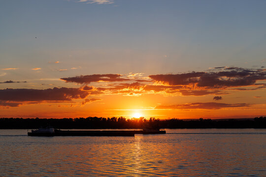 Golden sunset over river landscape