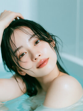 透明感のある女性の爽やかなビューティーポートレート。