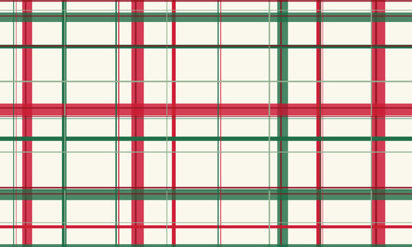 Cream fabric plaid pattern with red and green lines for festive holiday backgrounds
