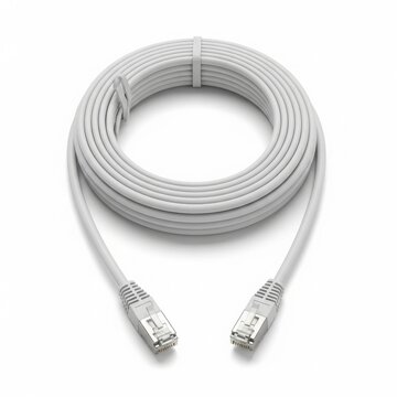 Coiled ethernet network cable with connectors isolated on white background