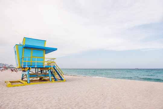Colorful lifeguard tower on Miami Beach