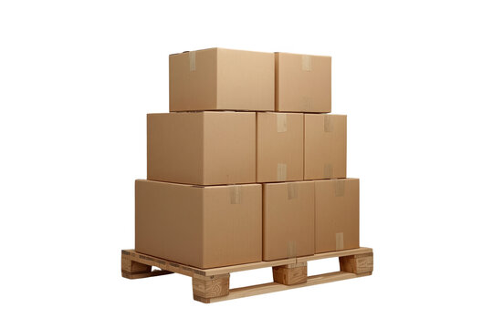 Cardboard packages secured on a transport pallet