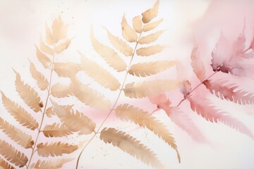 Obraz premium Pink fern watercolor backgrounds plant leaf.