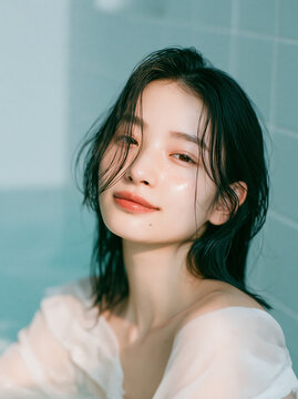 透明感のある女性の爽やかなビューティーポートレート。