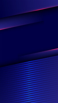 Abstract dark navy blue vector background with modern layered geometric shapes, pink edge lighting, and bright glowing neon blue lines, futuristic technology backdrop wallpaper