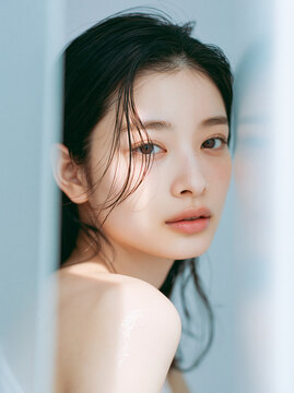 透明感のある女性の爽やかなビューティーポートレート。