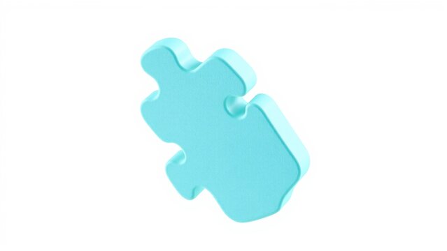 Single blue puzzle piece isolated. Minimalist design, soft shadows suggest three dimensions. Clean aesthetic, simple form.