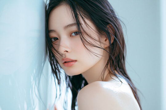 透明感のある女性の爽やかなビューティーポートレート。