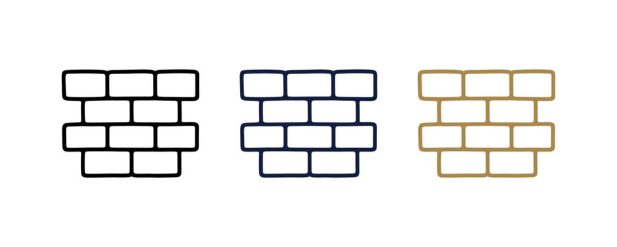 Set of brick wall line icons representing construction and masonry work.