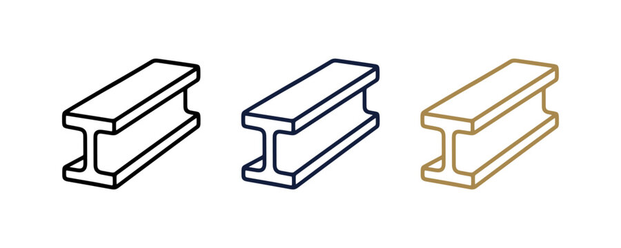 Industrial steel I beam icons set for construction and engineering design projects.