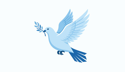 Fototapeta premium Elegant flying light blue dove bird carrying an olive branch as a universal symbol of peace freedom and hope