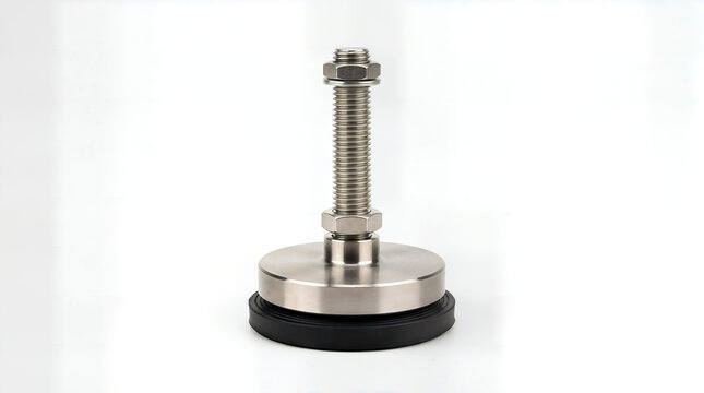 Adjustable leveling foot for machinery with threaded steel rod and rubber pad