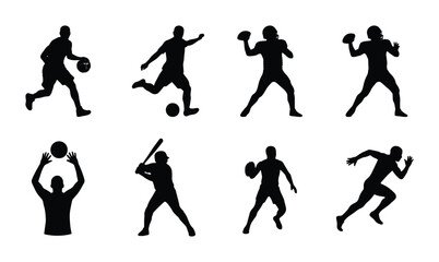 Obraz premium Diverse Sports Silhouettes: Action Figures for Basketball, Soccer, Football, Baseball, Running & More