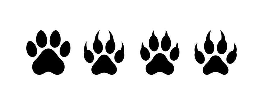 Black animal paw print icons set with claws and pads.