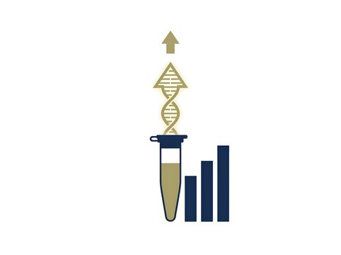 Scientific Analysis Icon Featuring A DNA Helix Rising From A Laboratory Test Tube Next To A Statistical Bar Chart Showing Consistent Growth Progression