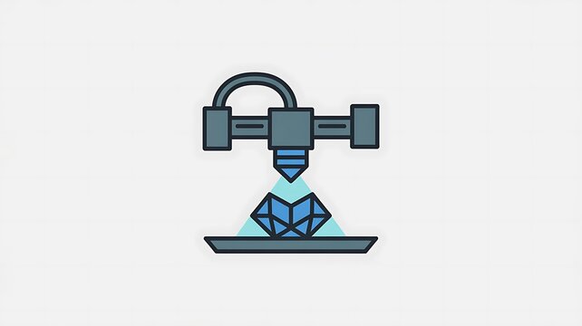 3d printer machine creating a small blue object icon