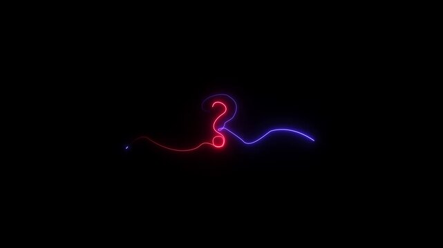 Animated neon question mark glowing with red and blue light lines on a black background
