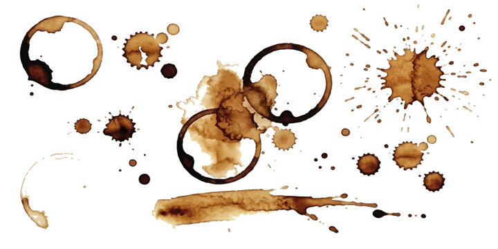Coffee stains, rings, and splashes, realistically depicted, evoke the casual moments of coffee enjoyment and the messy aftermath.
