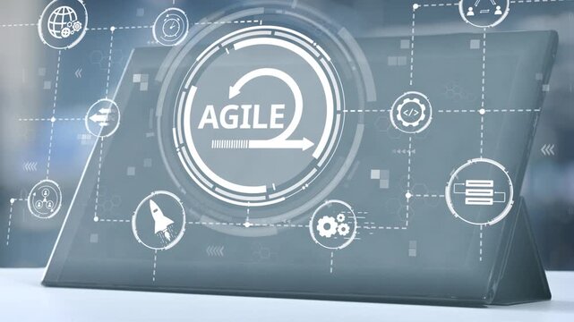 Visual representation of agile methodology featuring icons that highlight flexibility and collaboration in modern work environments, emphasizing iterative processes and team dynamics. Salient