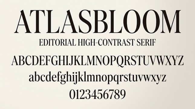Atlas Bloom Editorial High Contrast Serif Font Alphabet and Numbers