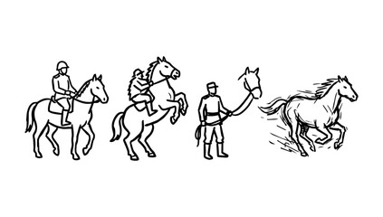 Fototapeta premium Mounted horse riders walking carefully across rough terrain beautifully captured in minimalist doodle art