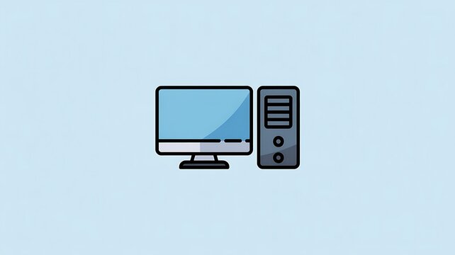 Modern desktop computer icon with monitor and tower case