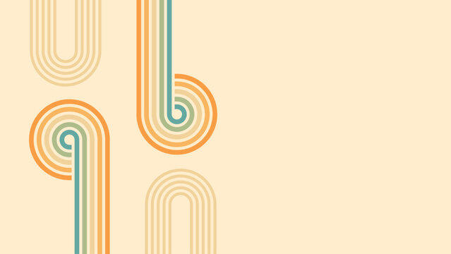 Abstract background of rainbow groovy Wavy Line design in 1970s Hippie Retro style. Vector pattern ready to use for cloth, textile, wrap and other.
