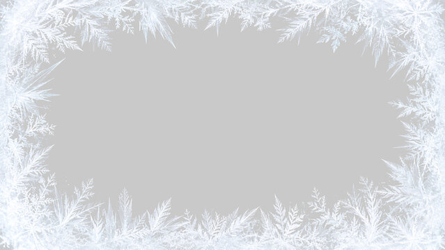 White frost frame on transparent background. Winter ice pattern border for holiday design