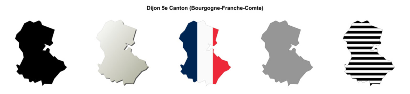 Dijon 5e Canton (Bourgogne-Franche-Comte) blank outline map set