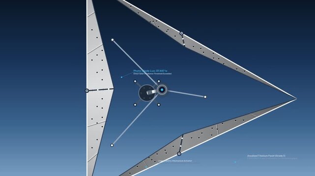 Adaptive kinetic facade animation demonstrating synchronized solar envelope actuation with anodized titanium facets triangular origami tessellation and harmonic twilight transition for buildings