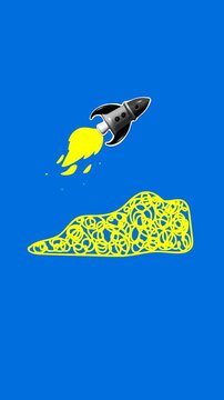 Rocket launch, sales chart. Data analytics. Marketing analysis. Startup launch. Financial grows. Successful investments. Quick start. Concept of successful business. Collage animation. Vertical video