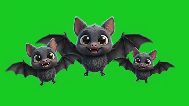Cute Bats Flying Swarm Green Screen #00FF00 4K