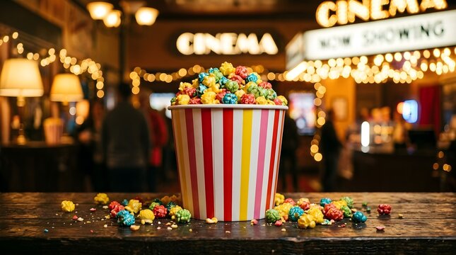 Brightly colored popcorn, highlighting snack variety, ideal for party decoration or entertainment