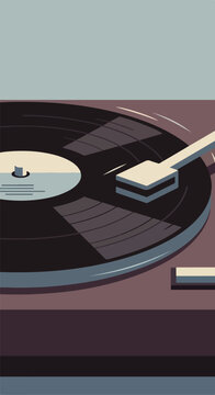 Close-up of a vinyl record player with arm raised