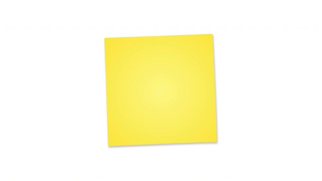 Animation of blank yellow sticky note on white background. Empty sticky note isolated and copy space for text.