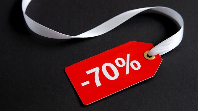 70 Percent Discount Sale Tag on Black Background