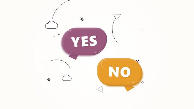 3D Yes and No Speech Bubbles Floating with Minimalist Graphic Elements on White Background Animation