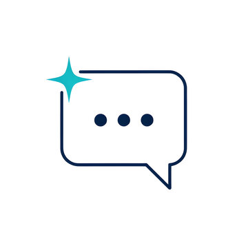 Speech bubble with sparkle icon. Minimalist communication symbol featuring a chat box with dots and a star. Clean vector design for user interface