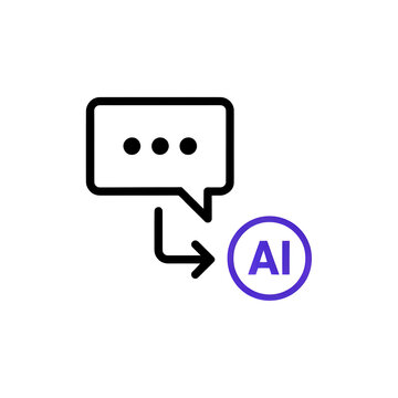 Artificial Intelligence chat and automated response icon. Featuring a speech bubble and AI circle symbol for technology and software interface design