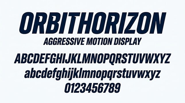Modern Bold Italic Display Font Showcase with Uppercase Lowercase and Numbers